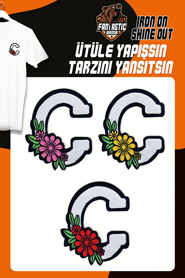 Patch Patch Floral Letters Model Letter C - Iron-On Woven Crest Set (3 PCS)