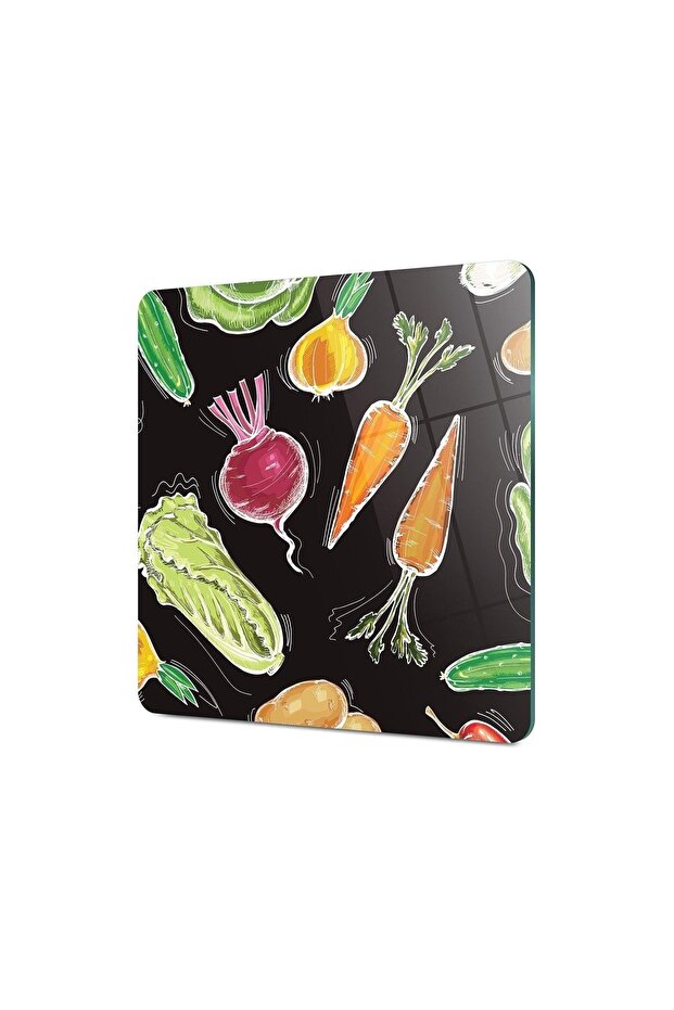 لوح تقطيع زجاجي مربع بنمط الخضار - 4