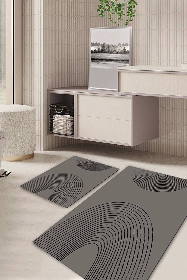 Digital Printed Non-Slip Base Washable Set of 2 Bathroom Carpet Mat Toilet Seat Set Kt-kzsd-904