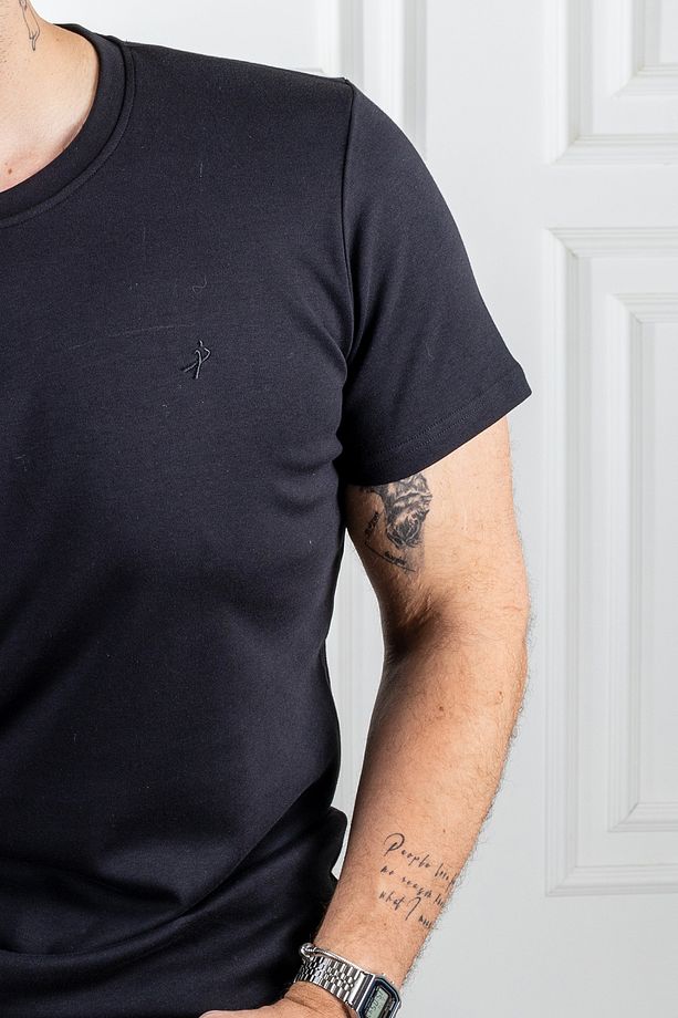 İnterview Sarar 0 Yaka %100 Pamuk Basic Siyah T-Shirt - 7