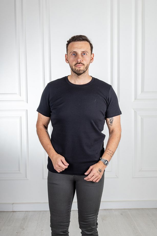 İnterview Sarar 0 Yaka %100 Pamuk Basic Siyah T-Shirt - 3