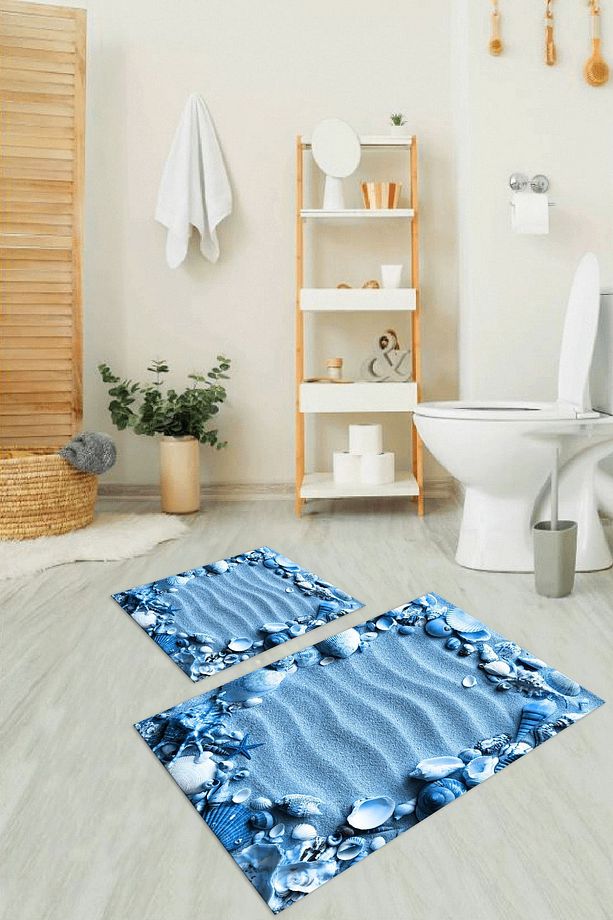 3D Dijital Baskılı Kaymaz Taban Yıkanabilir İkili Banyo Takımı Klozet Takımı, N-KLOZET-47-MAVİ, - 4