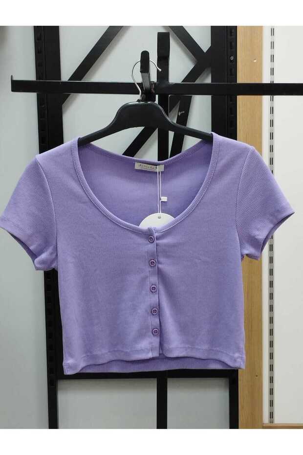 تي شيرت بياقة مربعة وأزرار - 1