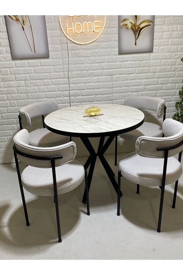 Mutfak Masası Takımı, Yuvarlak Masa Sandalye , 4 Kişilik Yuvarlak Masa Takımı (lak Panel Parlak ) - 6