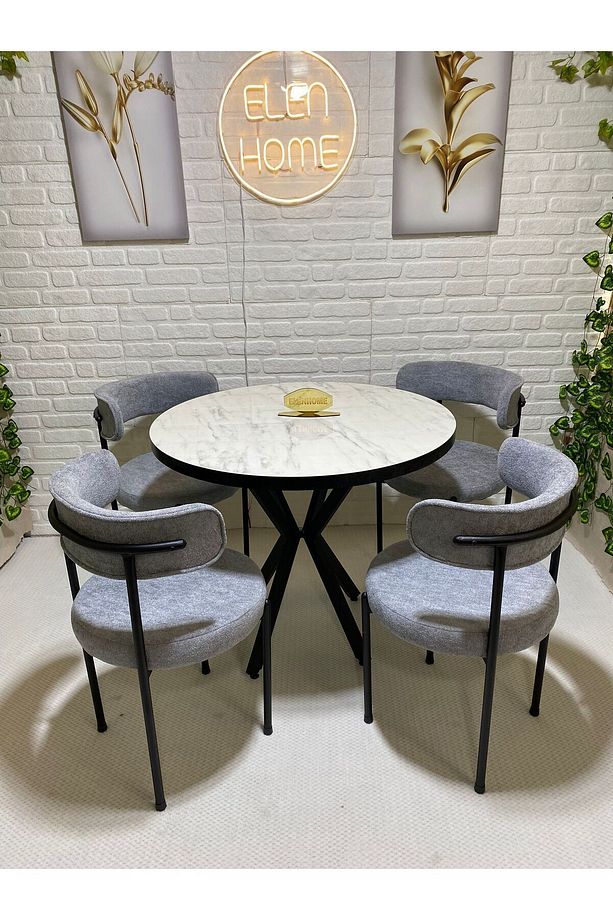Mutfak Masası Takımı, Yuvarlak Masa Sandalye , 4 Kişilik Yuvarlak Masa Takımı (lak Panel Parlak ) - 1