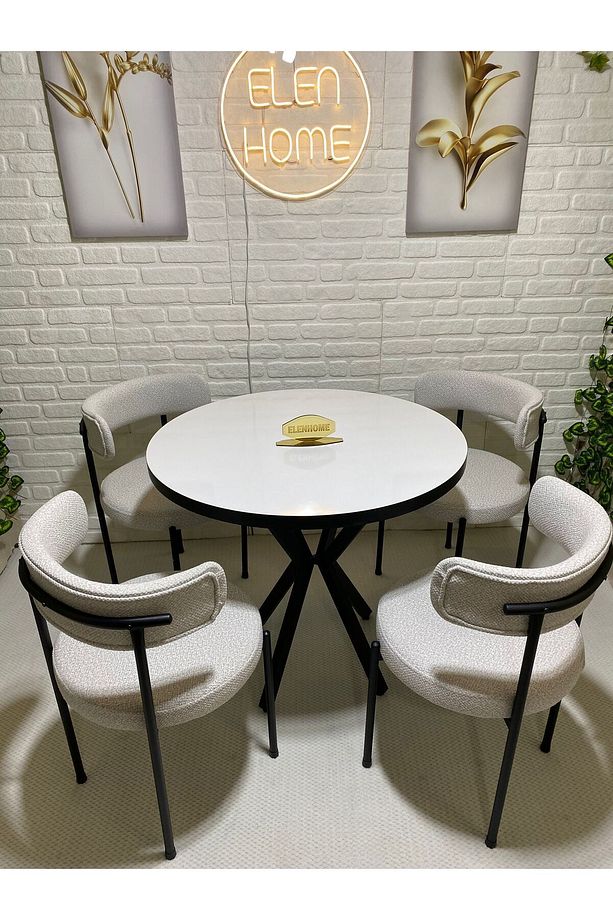 Mutfak Masası Takımı, Yuvarlak Masa Sandalye , 4 Kişilik Yuvarlak Masa Takımı (lak Panel Parlak ) - 7