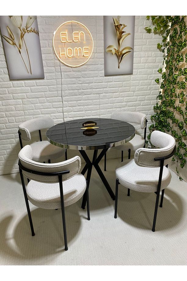 Mutfak Masası Takımı, Yuvarlak Masa Sandalye , 4 Kişilik Yuvarlak Masa Takımı (lak Panel Parlak ) - 5