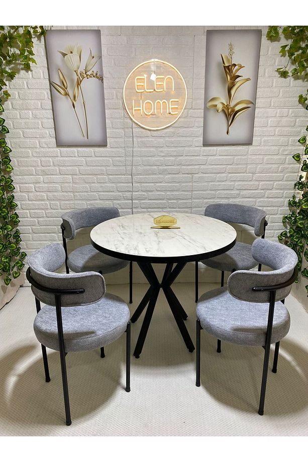 Mutfak Masası Takımı, Yuvarlak Masa Sandalye , 4 Kişilik Yuvarlak Masa Takımı (lak Panel Parlak ) - 4