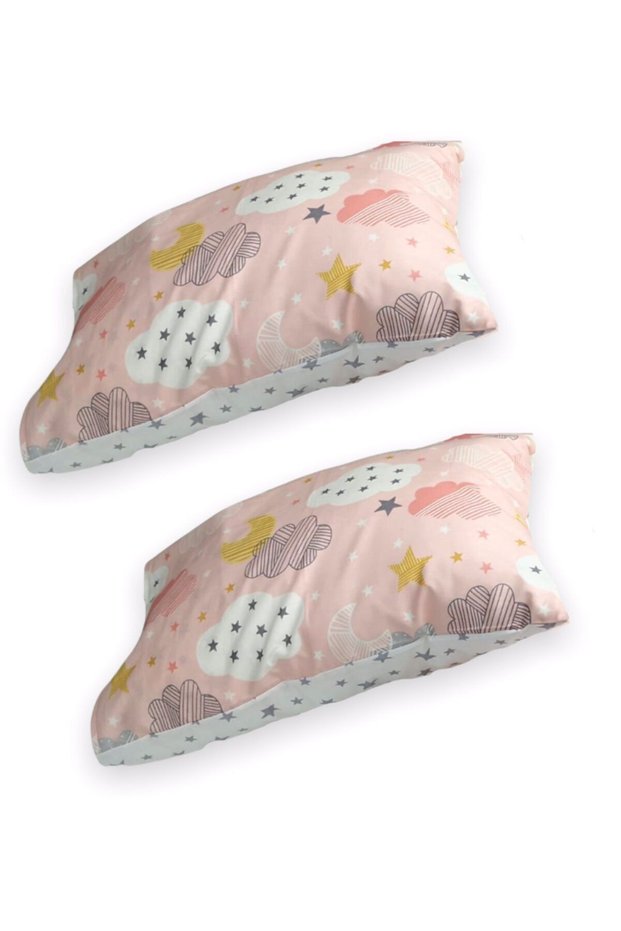 Baby Kids Pillow Case 35x45 (2 Pieces) Salmon Gray Moon Cloud