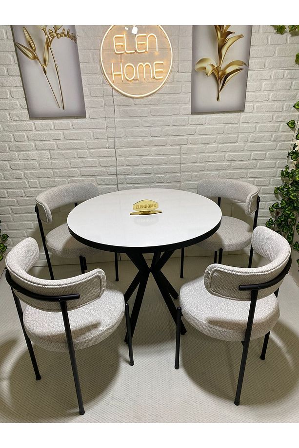 Mutfak Masası Takımı, Yuvarlak Masa Sandalye , 4 Kişilik Yuvarlak Masa Takımı (lak Panel Parlak ) - 5