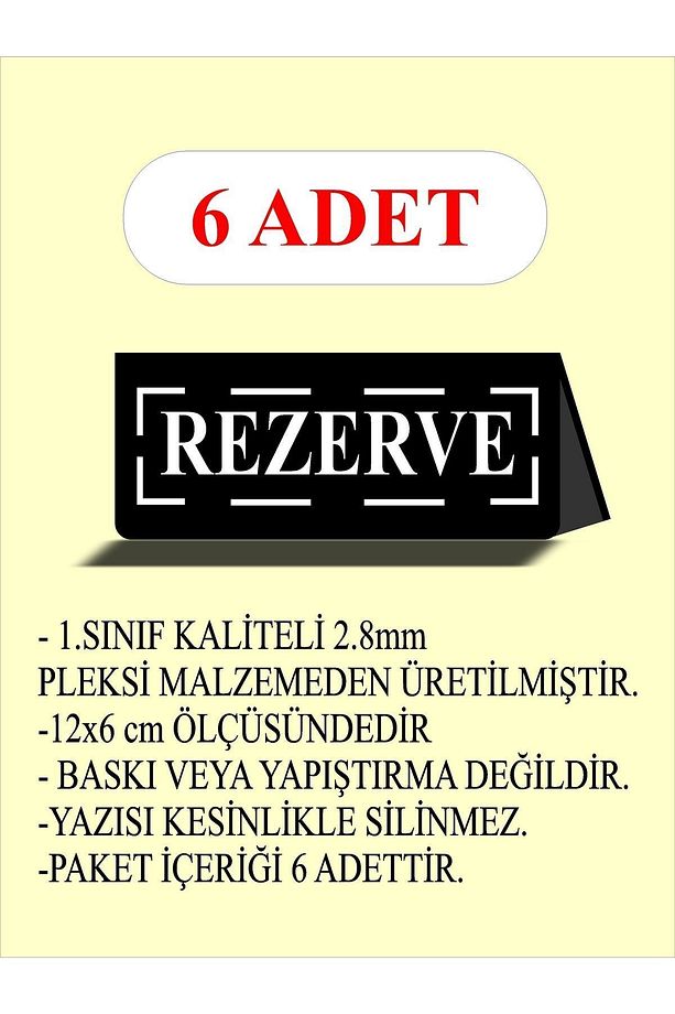 Pleksi Masa Üstü Rezerve Yazısı Üçgen Siyah 6 Adet - 5