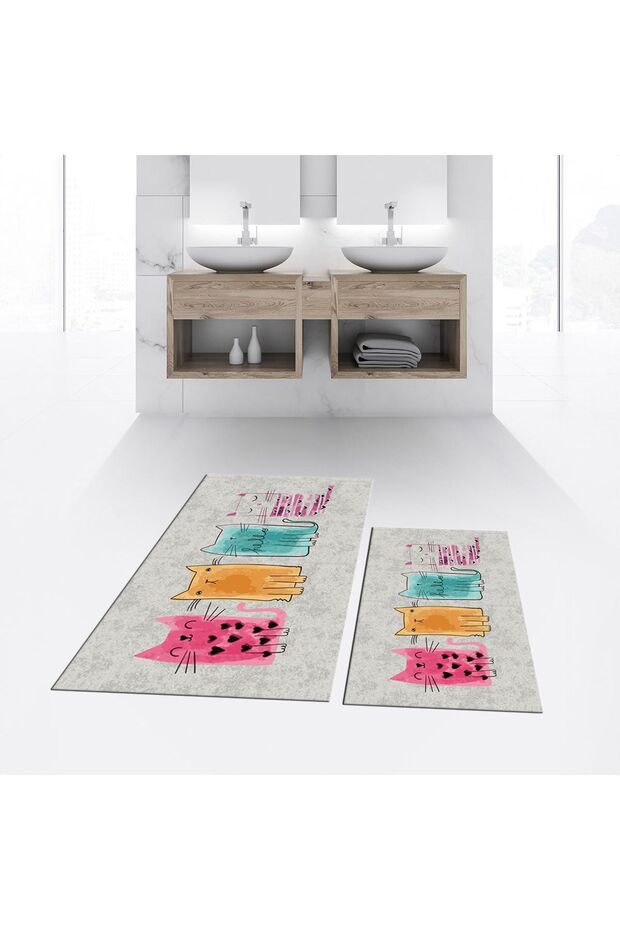 Digital Printed Non-Slip Base Washable Double Bathroom Mat Toilet Seat Set, V-KLOZET-41-GRAY,