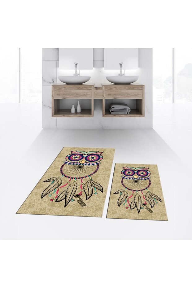 Digital Printed Non-Slip Base Washable Double Bathroom Mat Toilet Set, V-KLOZET-35-BROWN,