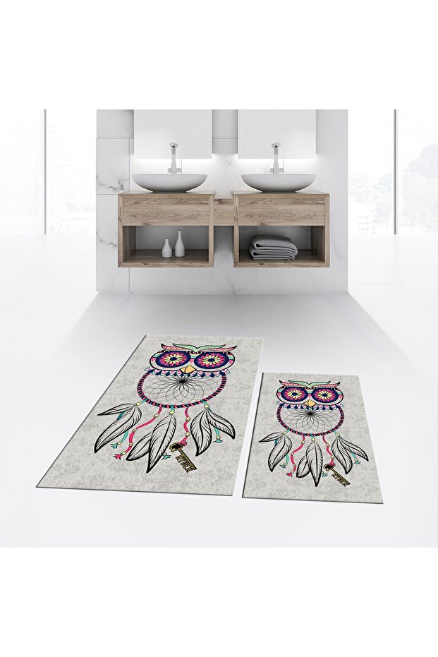 Digital Printed Non-Slip Base Washable Double Bathroom Mat Toilet Seat Set, V-TOILET-35-GRAY,