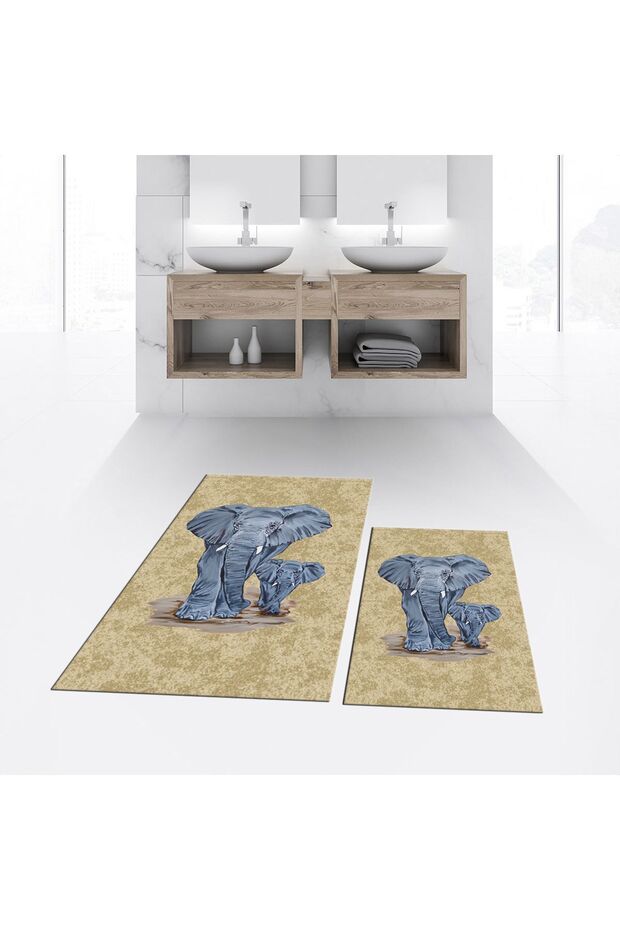 Digital Printed Non-Slip Base Washable Double Bathroom Mat Toilet Set, V-KLOZET-33-BROWN,