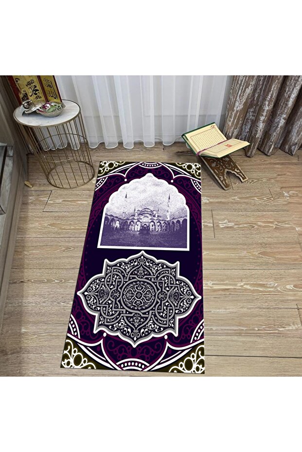 Digital Printed Washable Gift Prayer Rug Carpet, V-SECCADE-35-PURPLE,
