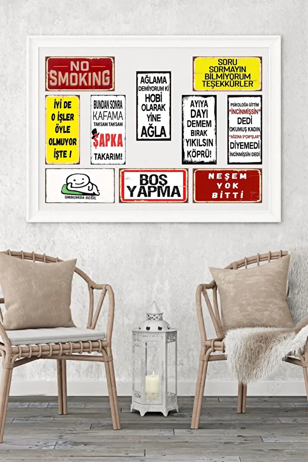 10 Parça Komik Duvar Yazıları Retro Mdf Poster Tablo Seti - Set-yc12 - 1