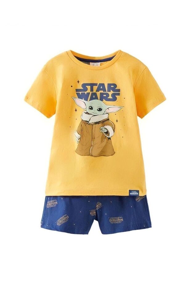 Star Wars Yoda Printed Children's Top and Bottom Double Set with Shorts