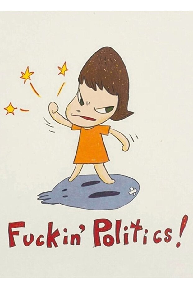 Yoshitomo Nara "lanet Olası Siyaset!" Tablo Ahşap Poster Dekoratif - 1