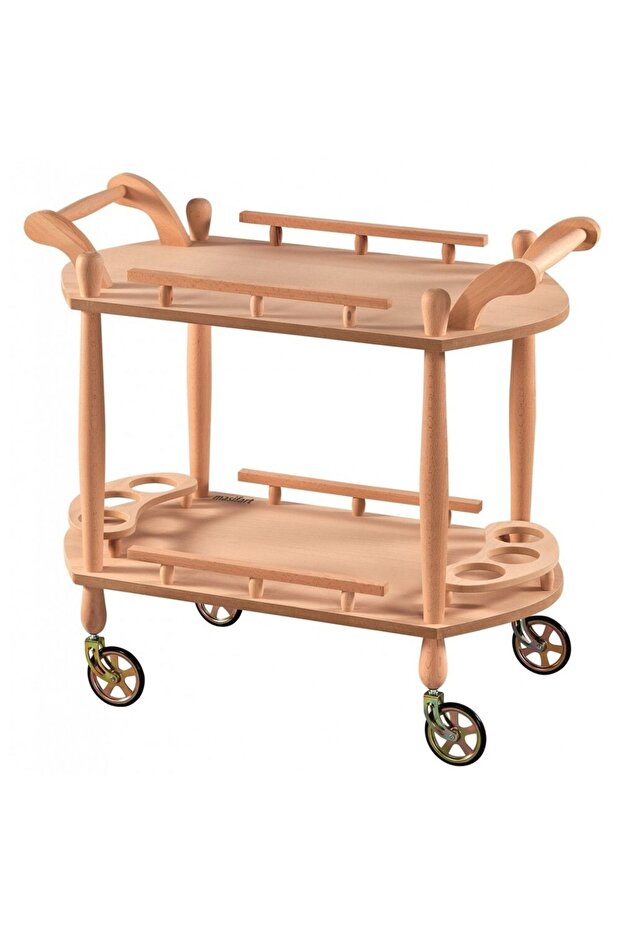 Maximia Retro Servis Arabası Cilasız Ham Ahşap - 1