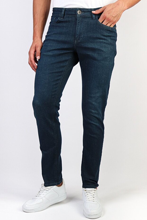 Men's Slim Fit Dark Green Grinded Jean Trousers Hlthe1949