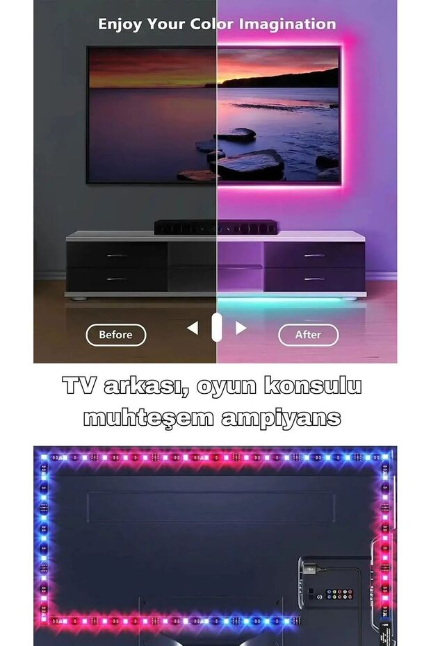 5mt Şerit Animasyonlu Tak Çalıştır Kumandalı Trafolu Rgb Şerit Işık Aydınlatma Parti Led - 3