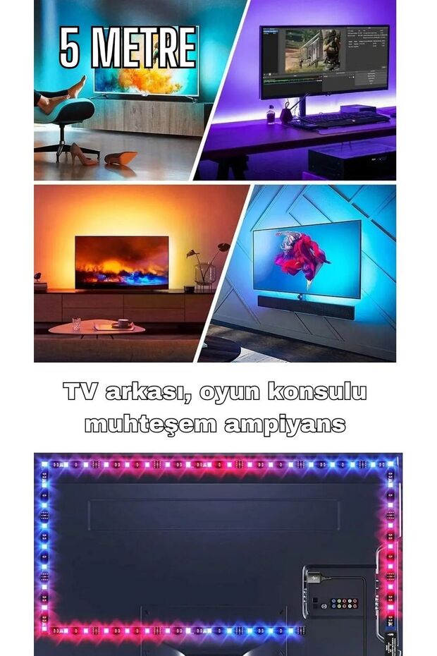 5mt Şerit Animasyonlu Tak Çalıştır Kumandalı Trafolu Rgb Şerit Işık Aydınlatma Parti Led - 2