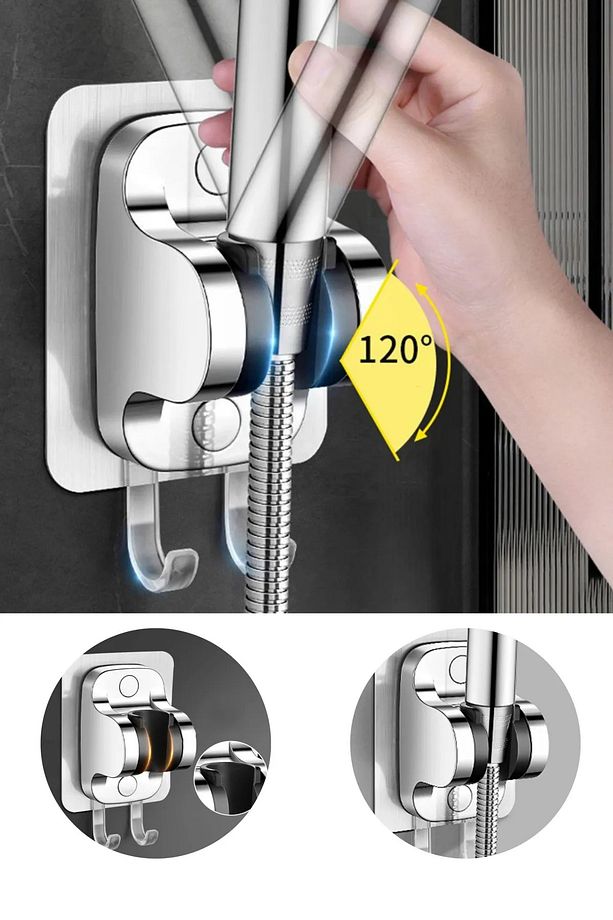 Yapışkanlı Duş Başlığı Tutucu , Ayarlanabilir Su Geçirmez Yapışkanlı Mafsal Chrome - 3