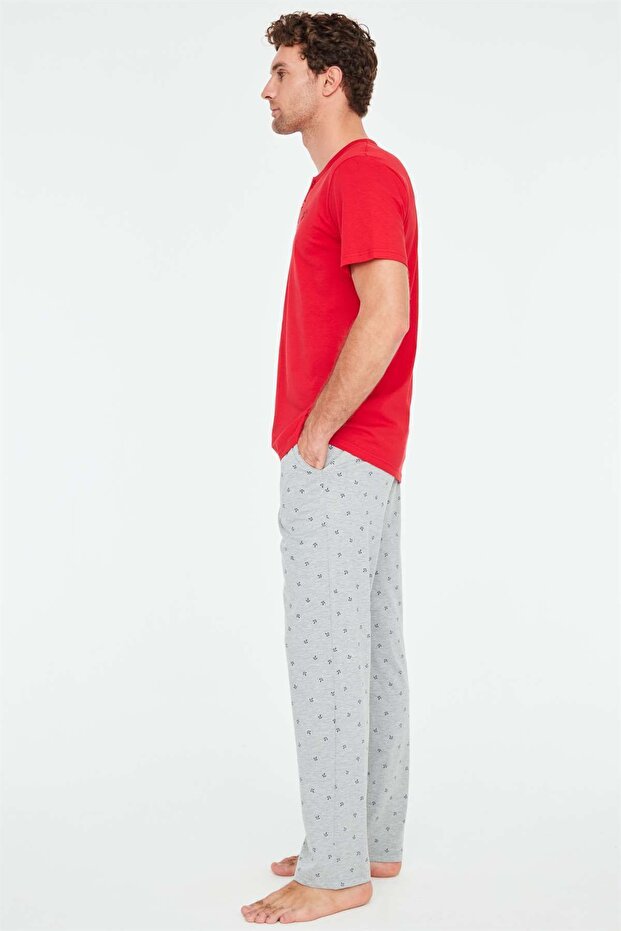 - طقم بيجامة رجالي بفتحة حمراء - 2
