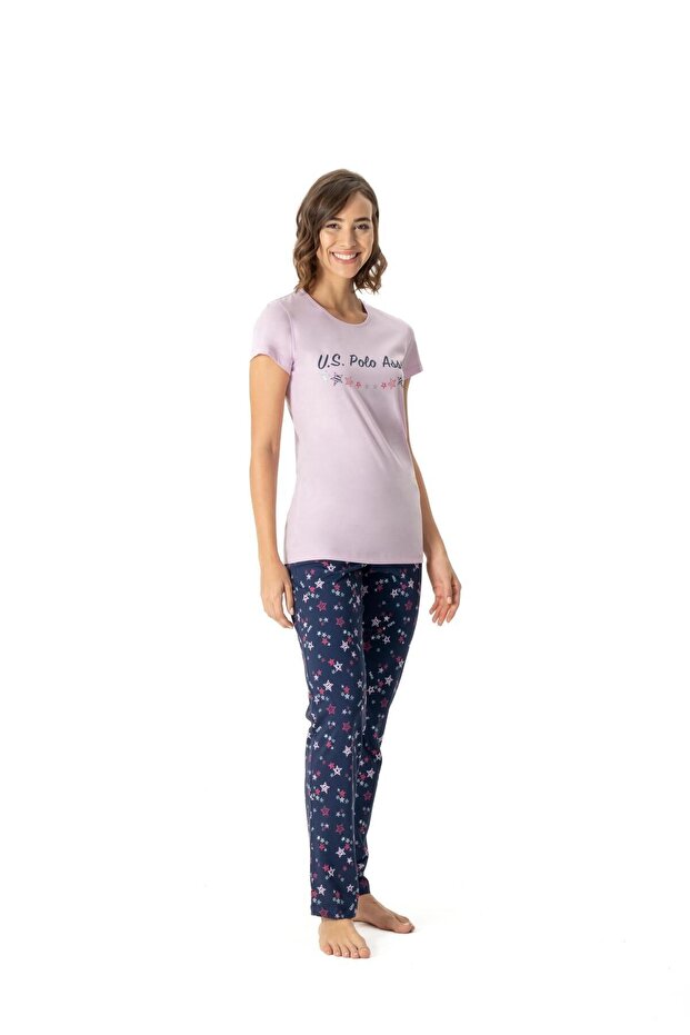 Women's Pink Round Neck Pocket Pajama Set 17013