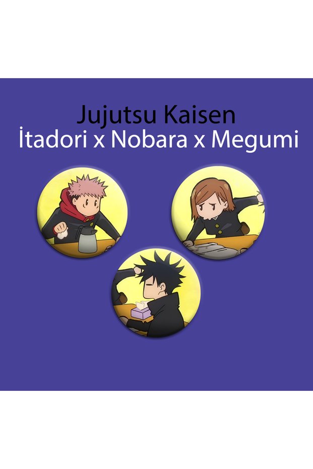 Jujutsu Kaisen Itadori X Nobara X Megumi 3-Piece Bag Ornament Badge-Pin Button Badge Set