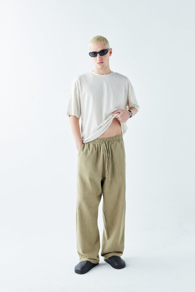 Khaki Baggy Linen Trousers