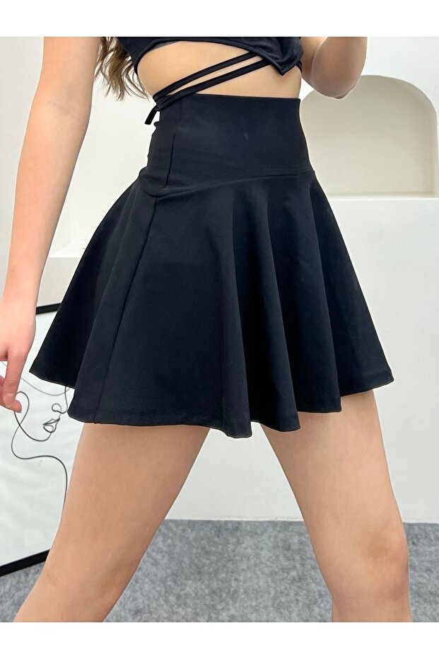 Kadın Siyah Bikini Üstü Şortlu Şortlu Etek - 6