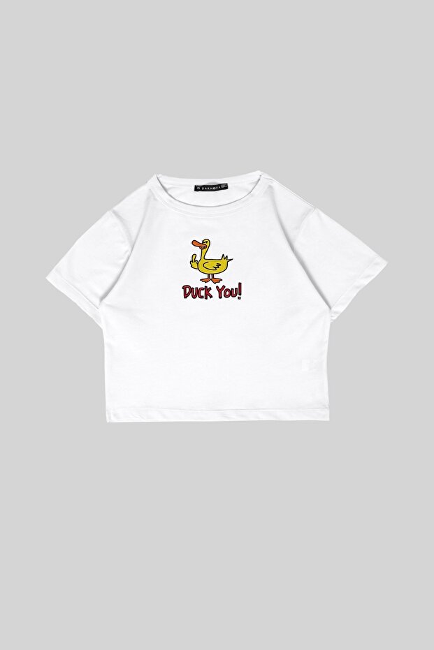 توب أبيض قصير - مطبوع عليه Duck You