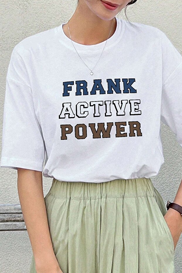 تيشيرت كبير الحجم مطبوع عليه Frank Active Power للجنسين