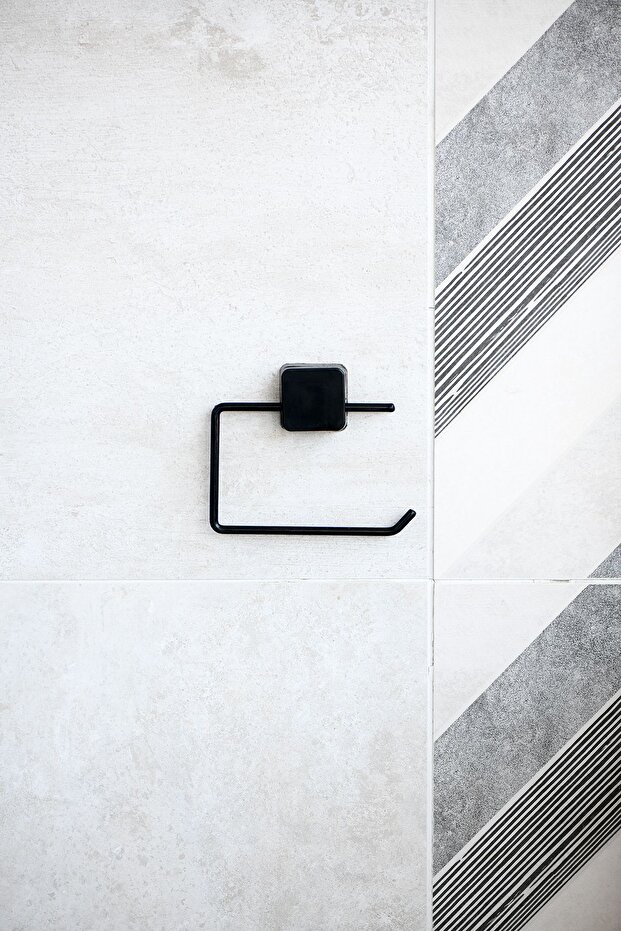 Ömür Boyu Paslanmaz Yapışkanlı Tuvalet Kağıtlık, Wc Kağıtlık Mat Siyah - 1