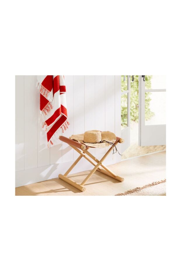 Gerçek Deri Ahşap Tabure - 3