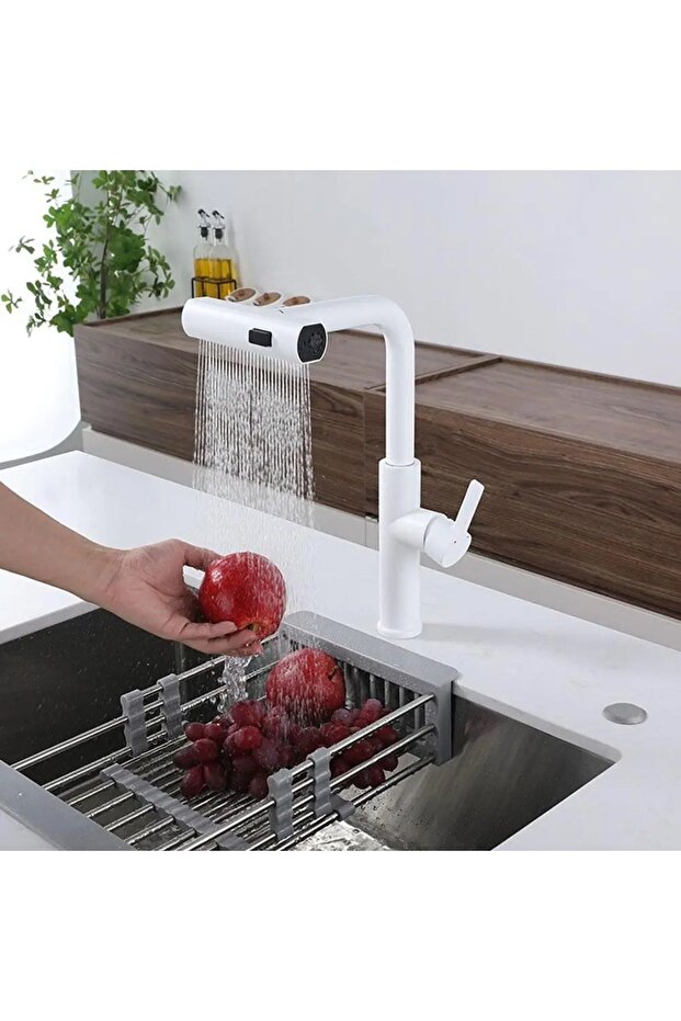 White Kitchen Sink Faucet - 3 Functions, Spiral Fountain