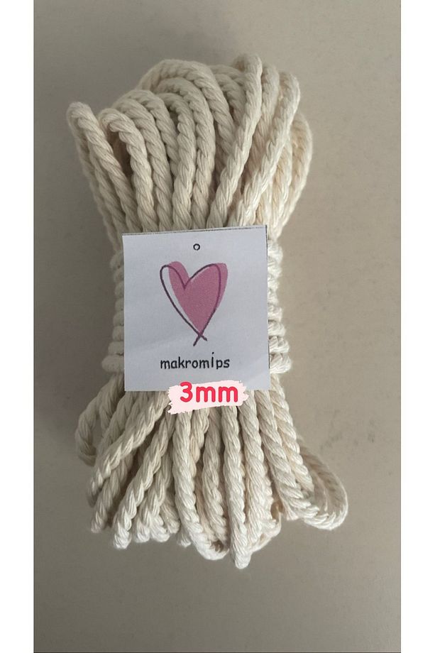 MAKROME İP 3 mm-10 metre PAMUK HALAT BURGULU BÜKÜMLÜ BÜKLÜMLÜ ÖRGÜ HOBİ İPİ - 1