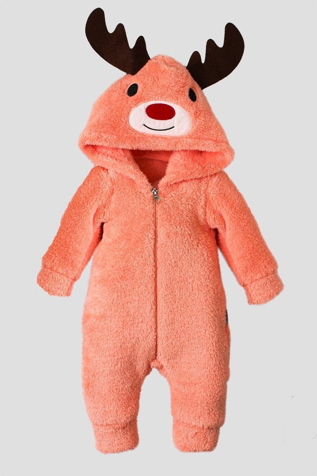 Winter Sweet Plush Deer Welsoft Jumpsuit Hooded Baby Jumpsuit