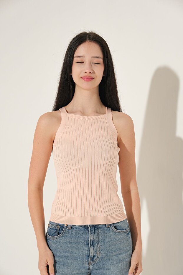 Women's Lycra Halter Neck Thin Strap Summer Blouse Knitwear Undershirt Powder