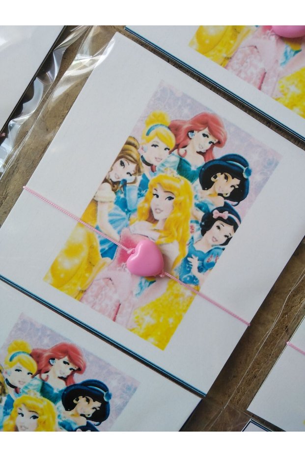Gift Birthday Preschool Event card princess pink heart bracelet 10pcs
