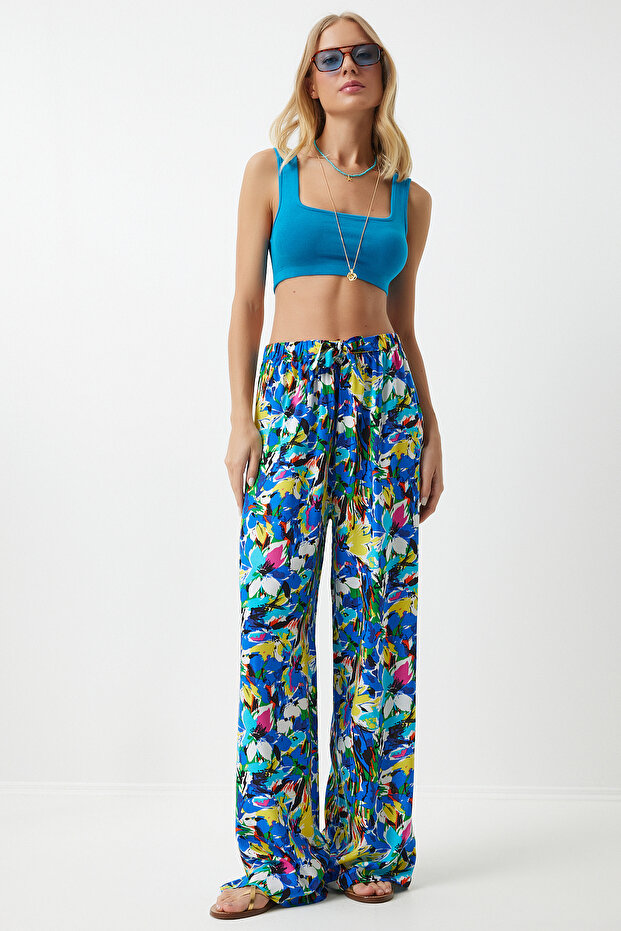 Women Regular Fit Floral Print Wide Leg Pants, Multicolor