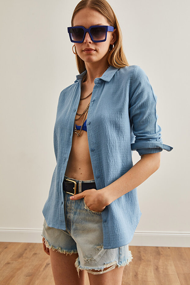 Kadın Bebe Mavi Basic Müslin Gömlek GML-19001216 - 4