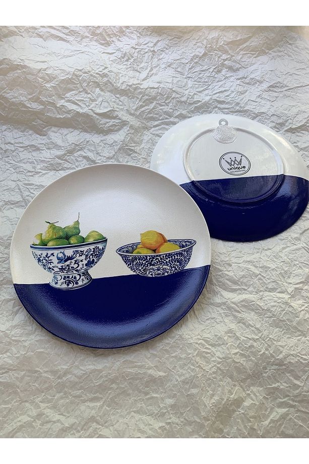 Limonlu Blue blanc Meyve Duvar Tabağı Dekoratif Bahçe Balkon Mutfak Salon Duvar Süsü No:135 - 3