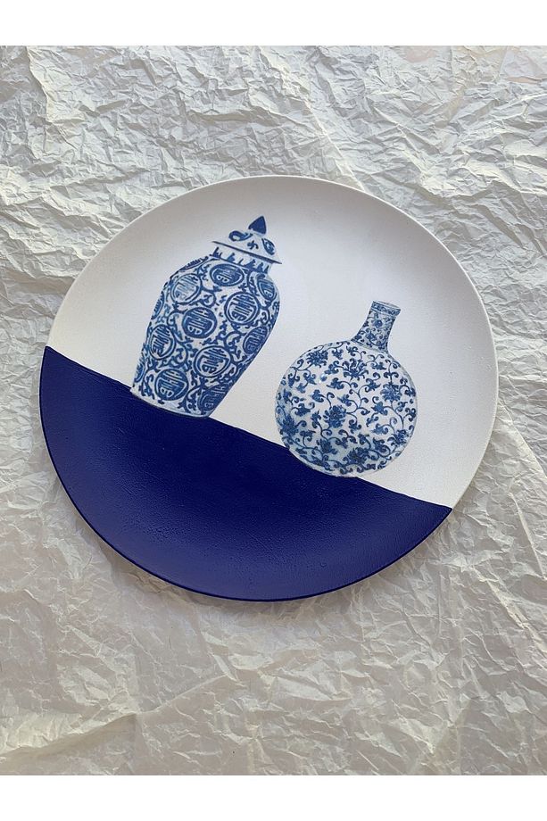Blue Blanc Çini Vazo Desenli Duvar Tabağı Dekoratif Bahçe Balkon Mutfak Salon Duvar Süsü No:140 - 4