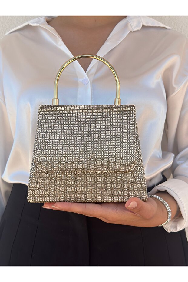 Women's Gold Evening Dress Clutch Portfolio Handheld Wedding Engagement Evening Bag