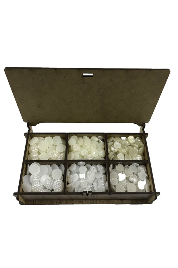 Half Pearl, Blackberry and Heart Decorative Bead Set 6x20 Grams (Wooden Box Included)