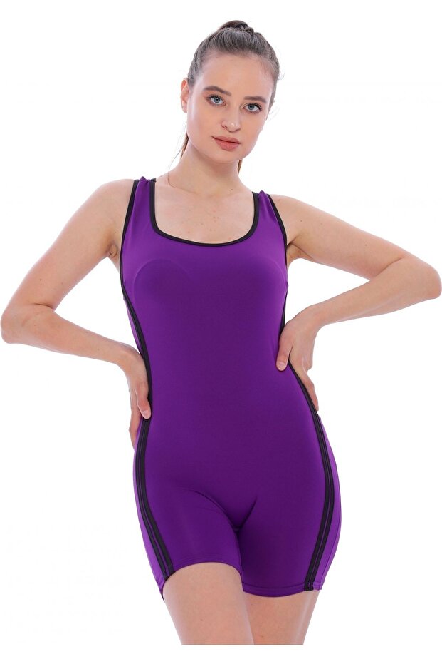 Swimsuit with Striped Shorts 6509 Purple