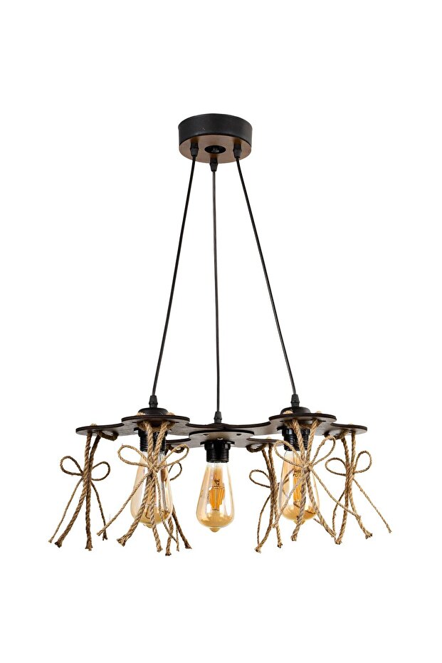 Ceviz Ahşap Halatlı Tarz 3.lü Avize - 2